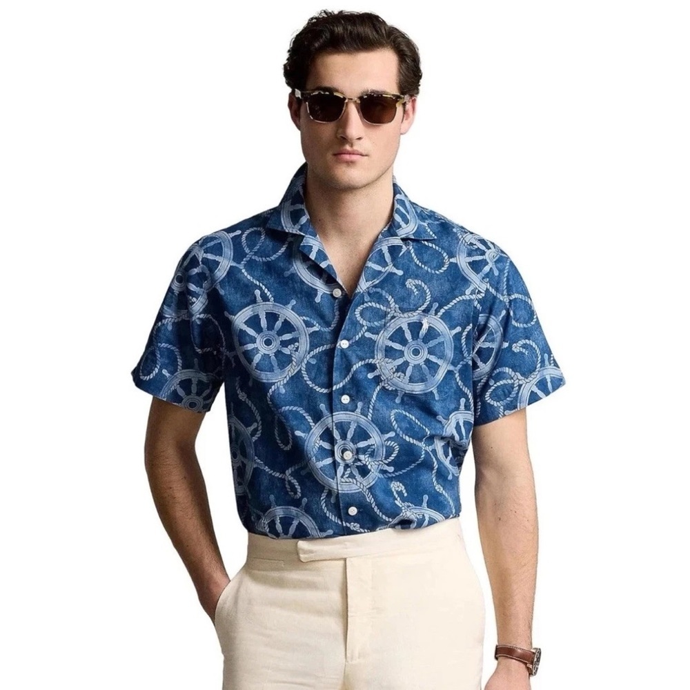 $138 NWT Polo Ralph Lauren Classic Fit Cotton-Linen Camp Shirt 4XLT Wheel Boat - Picture 7 of 8